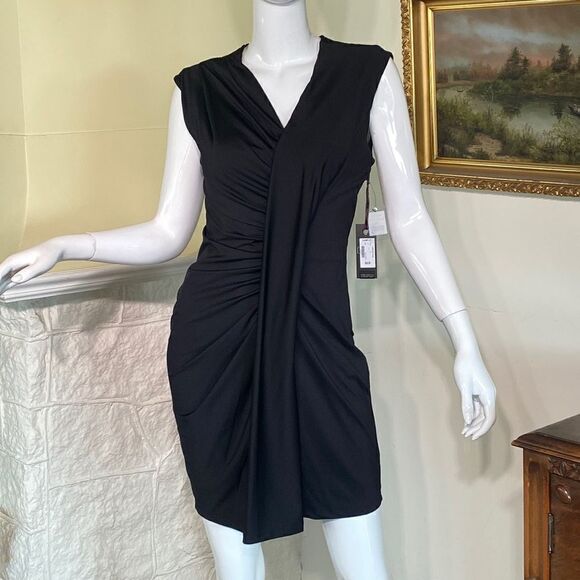 NWT Dex LBD Black Pleated Rushed Dress - Picture 2 of 16